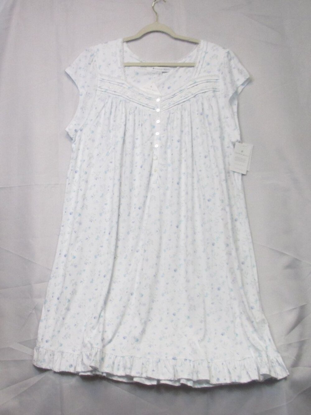 NWT Eileen West Nightgown Women White Blue Floral Cap Sleeve Square Neck Size 2X